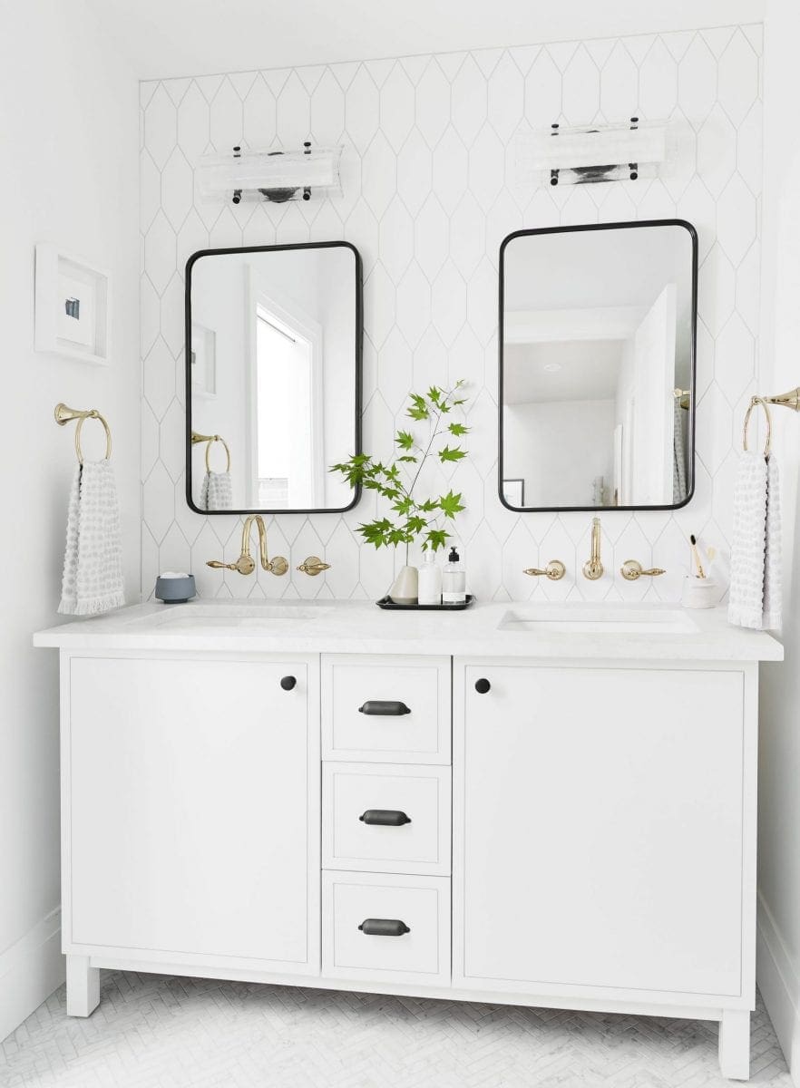 Emily Henderson modern white bathroom ideas